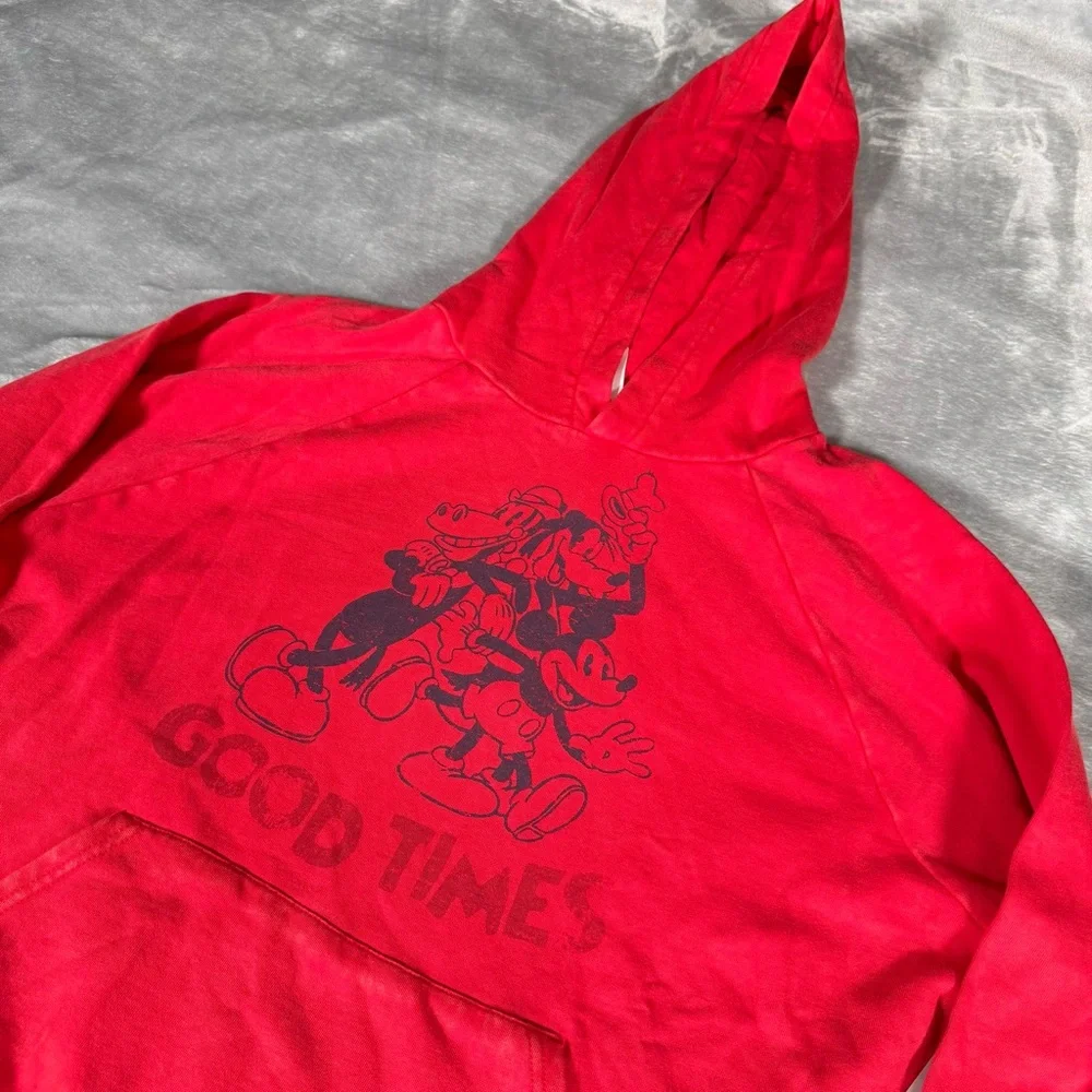 Disney Good Times Graphic Hoodie Mens XL Boxy Oversized Fit Washed Red NEW - Picture 2 of 8